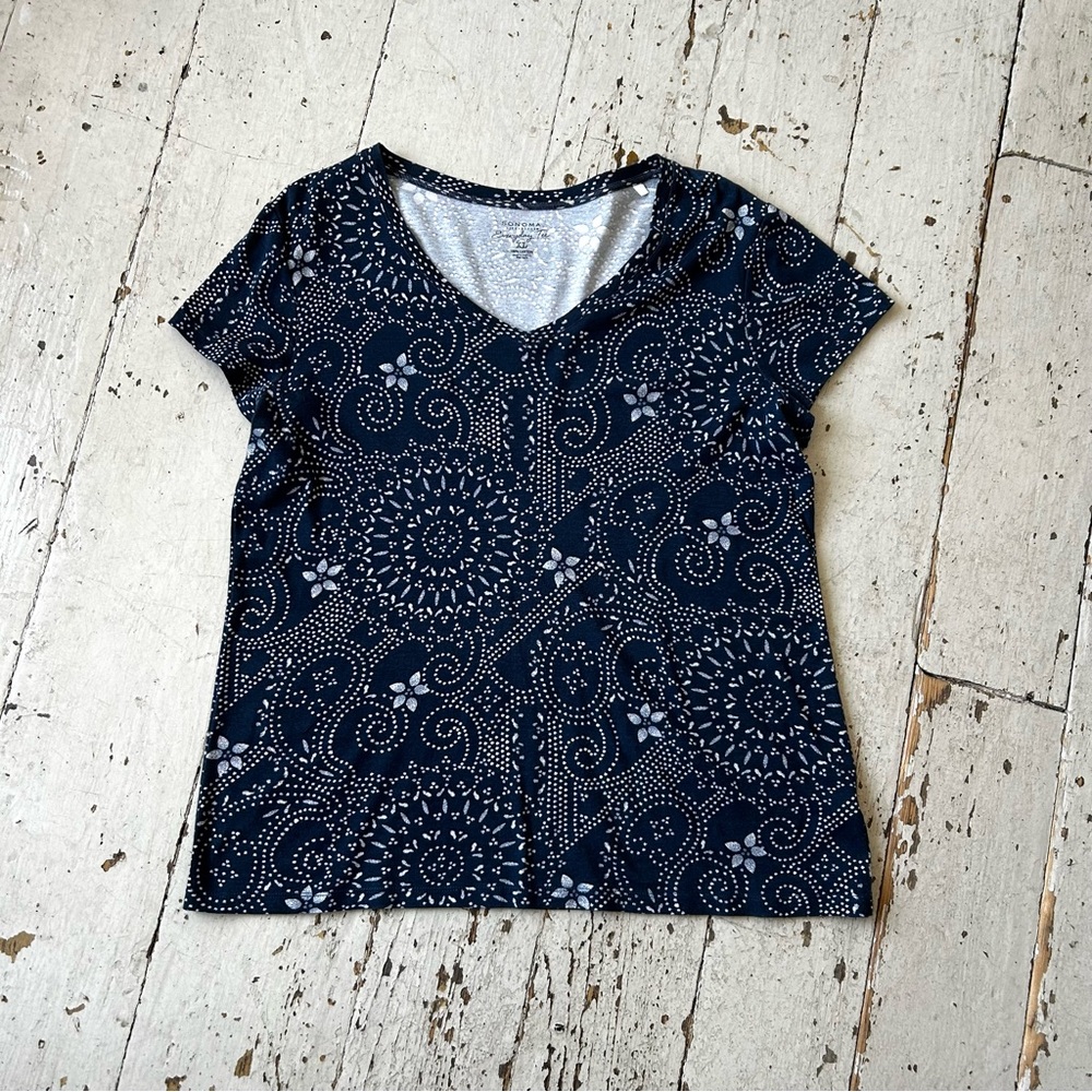 Sonoma Blue Bandana Graphic Short Sleeve Relaxed Tee T-shirt Top